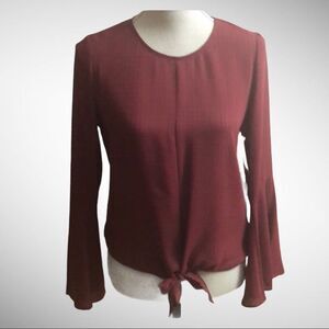 1.State Textured Tie Front Bell Sleeve Top, XS